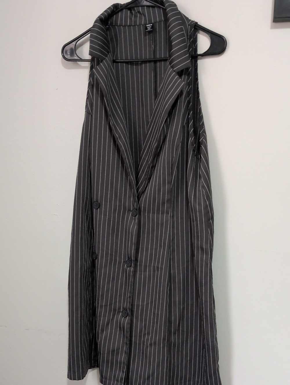 SHEIN Black Pinstriped One-Shoulder Shirt Dress